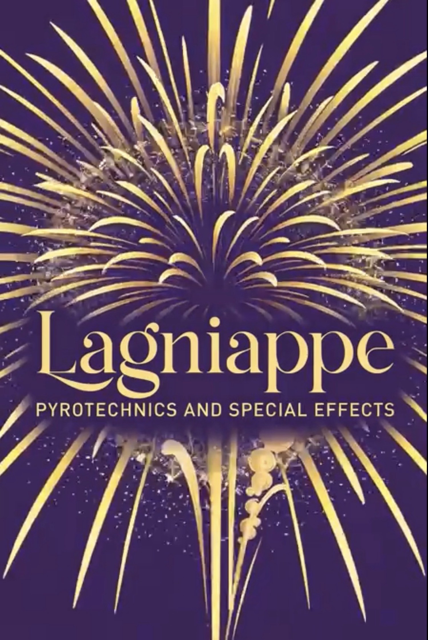 Lagniappe Pyrotechnics and Special Effects logo, a gold firework on purple.